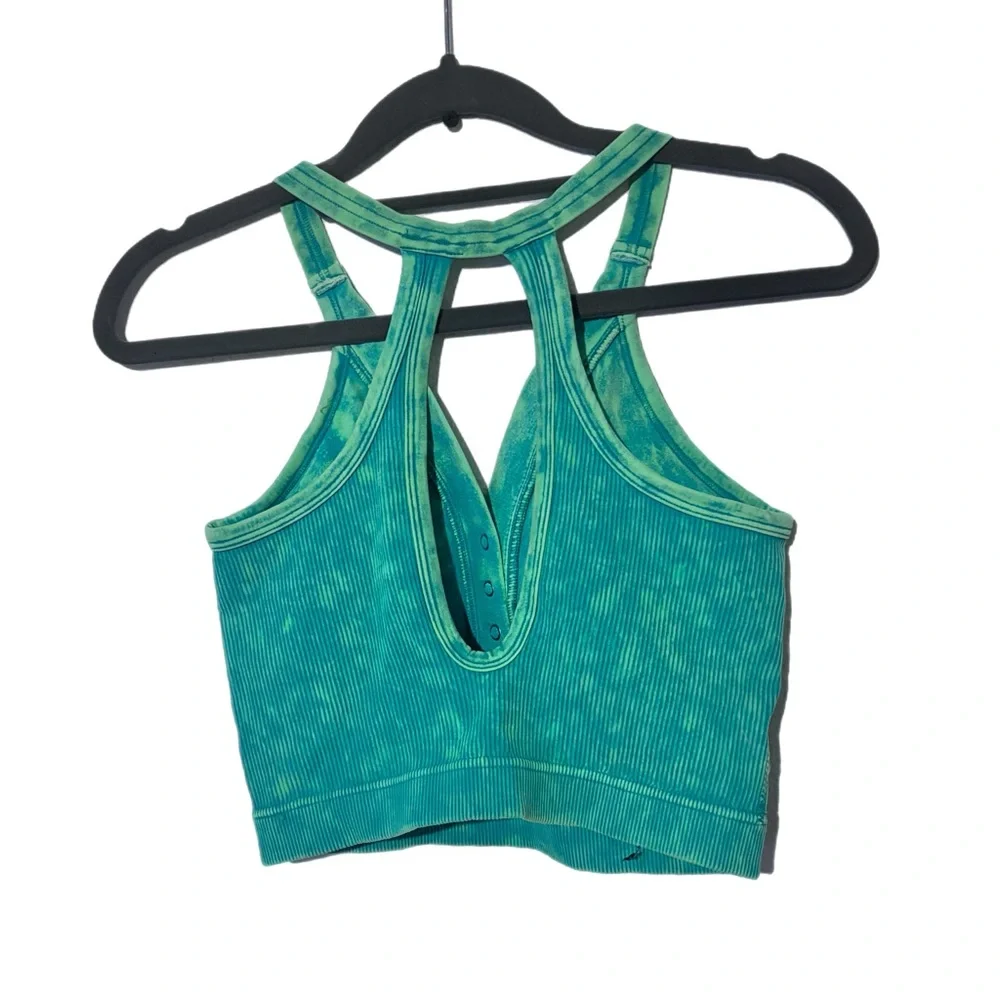 Green Ribbed Women's Tank Top bralette with pads - Picture 4 of 7